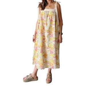 NEW AUREUM sunny girl patchwork midi dress in yellow multi